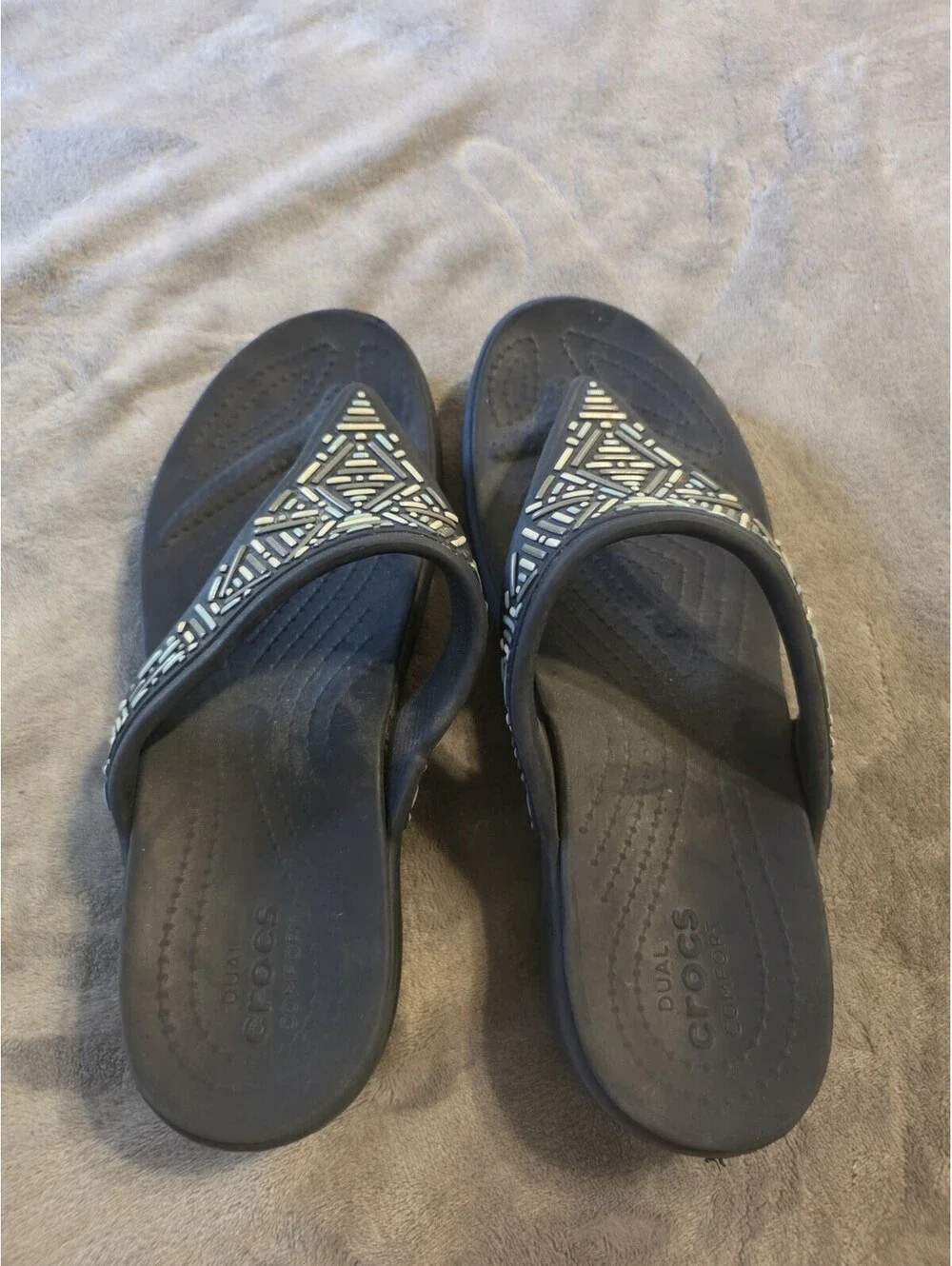 Crocs Monterey Diamante Beaded Wedge Flip Flop Sandal Size 10 Post Toe Boho Chic